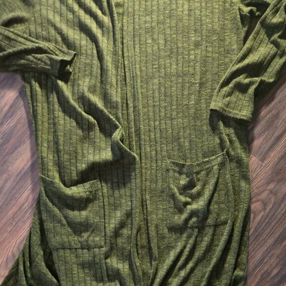 Boho Style Open Front Maxi Green & Black Ribbed Cardigan w/ Pockets SIZE XXL - Picture 5 of 5